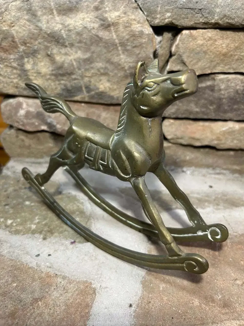Vintage Brass Rocking Horse nice patina 7”
